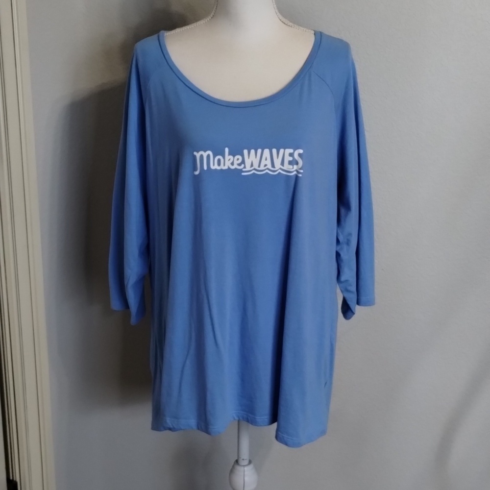 Columbia women's size 2X blue 'make waves' graphic casual tee 3/4 sleeve